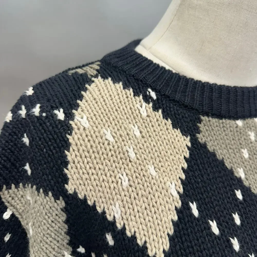 Vintage‎ Lizsport Argyle Sweater Women’s Small – Ramie Cotton Knit Oversized Fit